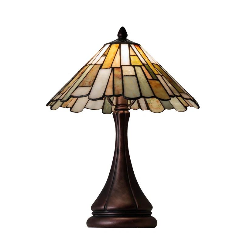 Meyda Tiffany 18868 Delta - 1 Light Jadestone Accent Lamp   Mahogany Bronze Finish with Amber/Green/Chocolate/Beige Glass