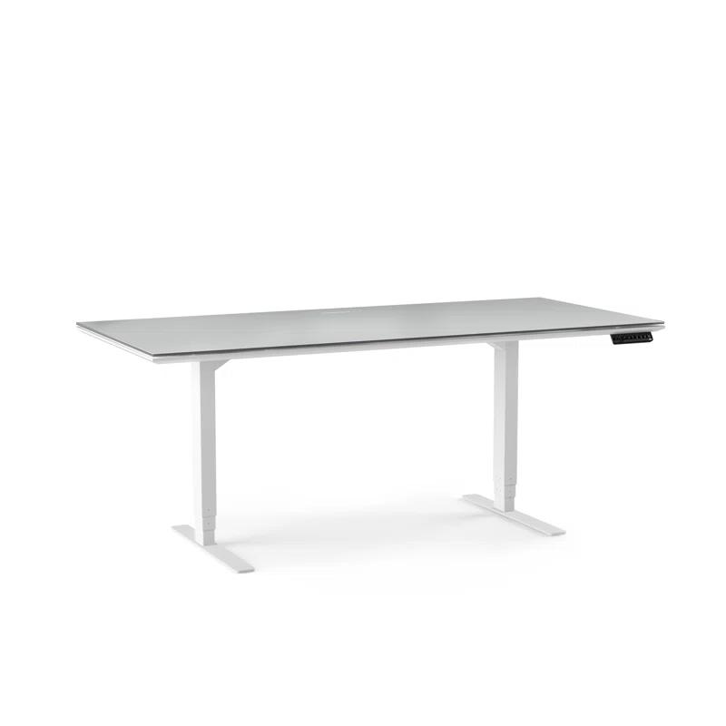 Centro Adjustable Height 66" Gray Glass Computer Desk with Drawer