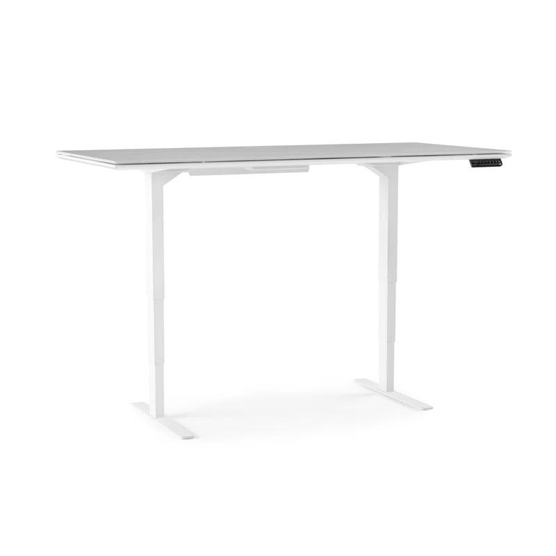 Centro Adjustable Height 66" Gray Glass Computer Desk with Drawer