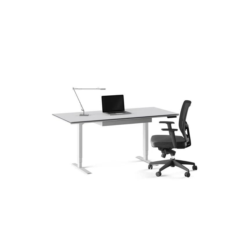 Centro Adjustable Height 66" Gray Glass Computer Desk with Drawer