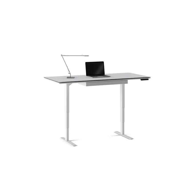Centro Adjustable Height 66" Gray Glass Computer Desk with Drawer