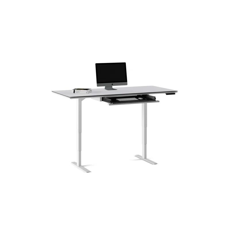 Centro Adjustable Height 66" Gray Glass Computer Desk with Drawer