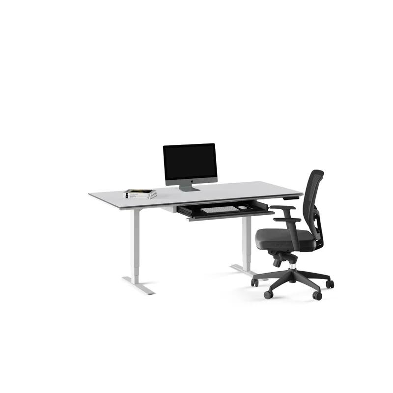 Centro Adjustable Height 66" Gray Glass Computer Desk with Drawer