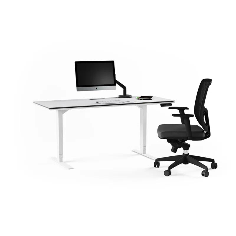 Centro Adjustable Height 66" Gray Glass Computer Desk with Drawer