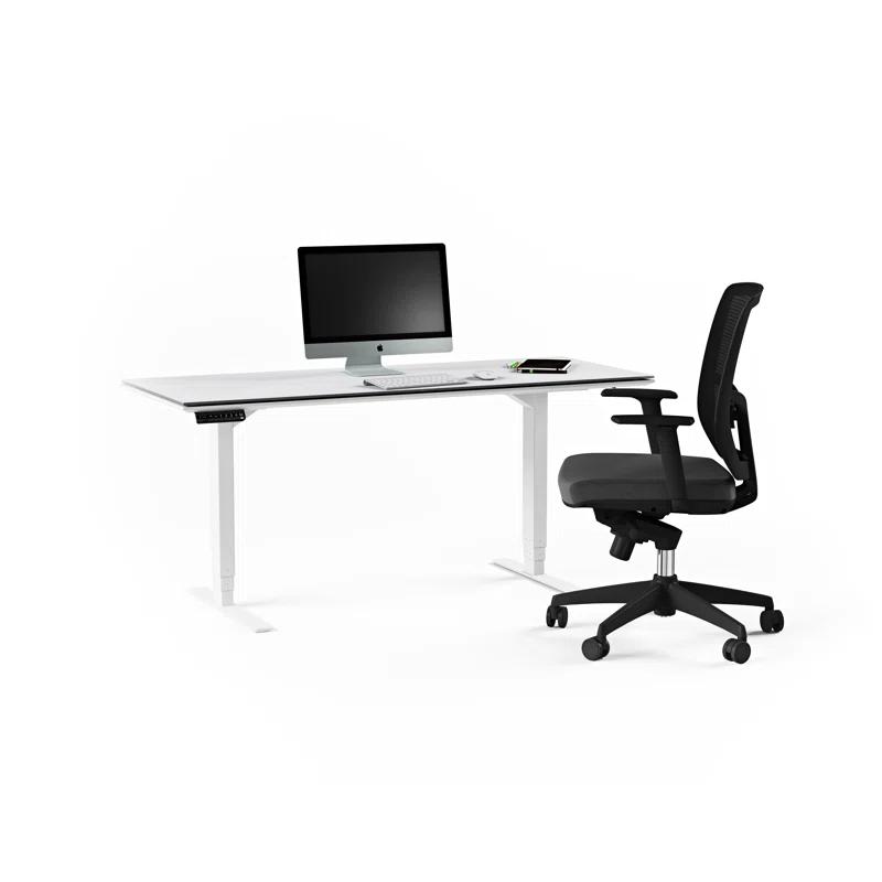 Centro Adjustable Height 66" Gray Glass Computer Desk with Drawer