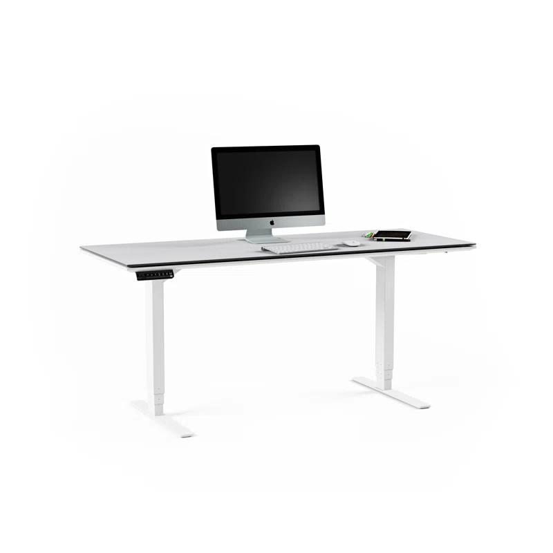 Centro Adjustable Height 66" Gray Glass Computer Desk with Drawer