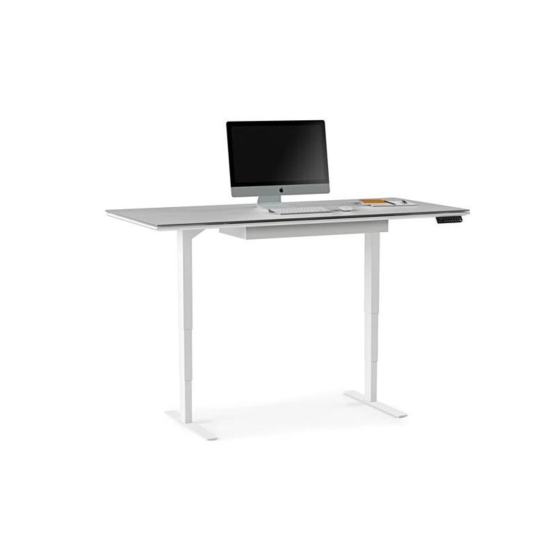 Centro Adjustable Height 66" Gray Glass Computer Desk with Drawer