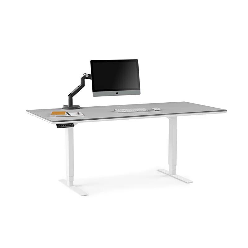 Centro Adjustable Height 66" Gray Glass Computer Desk with Drawer