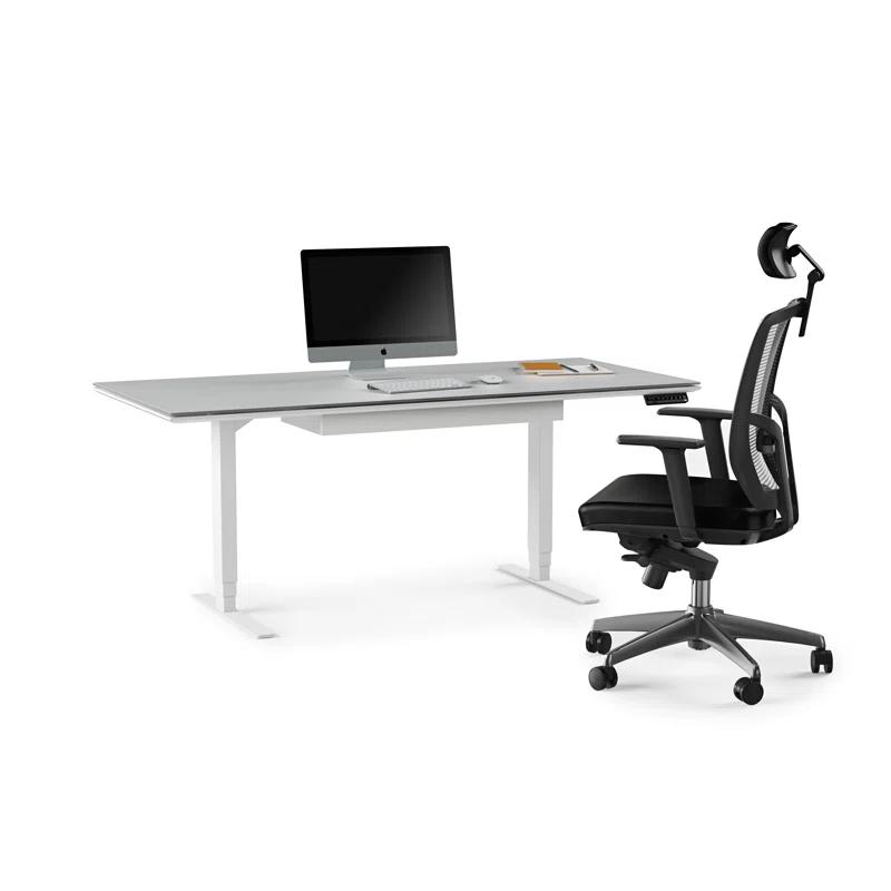 Centro Adjustable Height 66" Gray Glass Computer Desk with Drawer