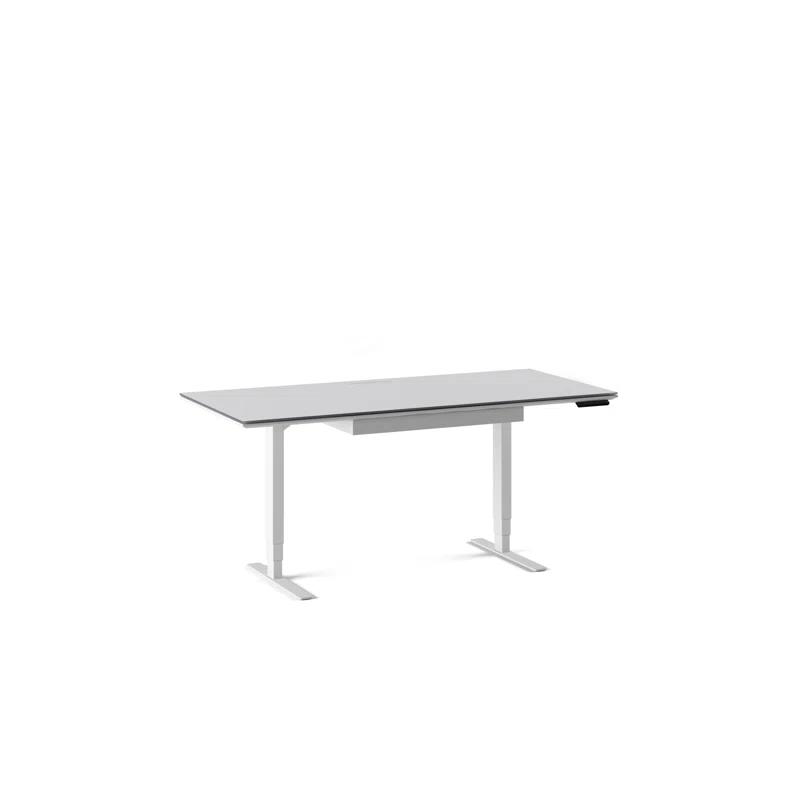 Centro Adjustable Height 66" Gray Glass Computer Desk with Drawer