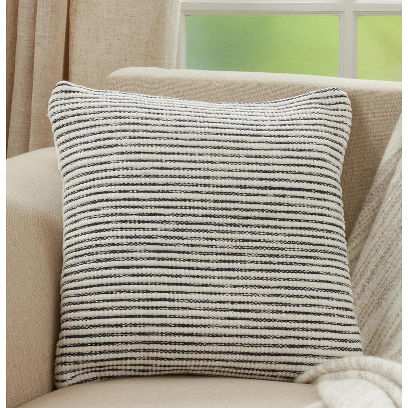 Cozy Coastal 23" Square Blue and Black Striped Cotton Throw Pillow