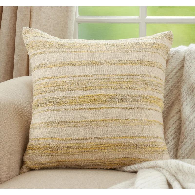 Premium Cotton Striped Woven Yellow Pillow Cover 19.5" x 16"