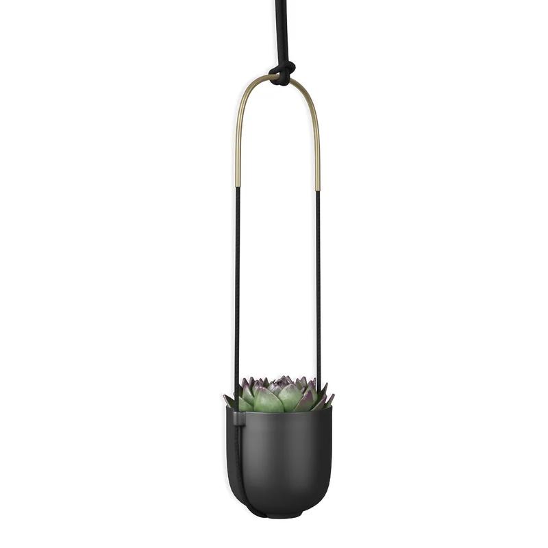 Bolo Soft Curve Black Ceramic Indoor/Outdoor Hanging Planter