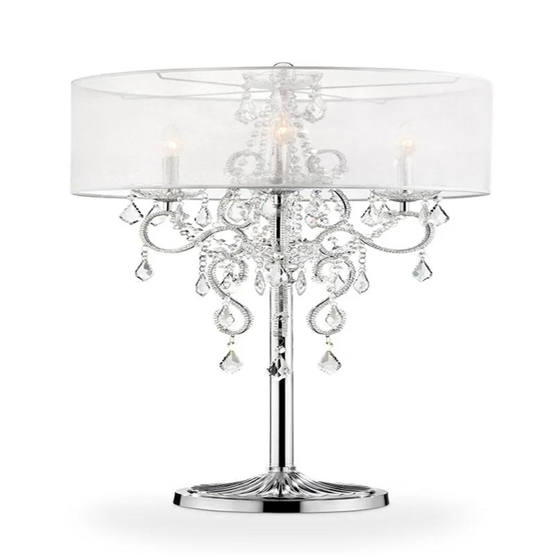 Evangelia 35" Silver Chrome Crystal Embroidered Table Lamp
