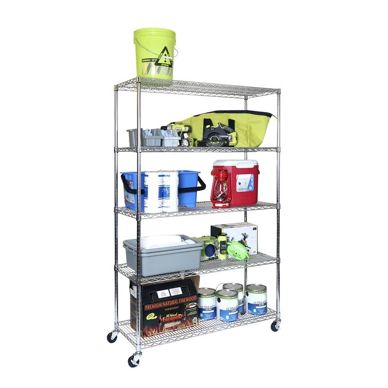 UltraDurable 5-Tier Chrome Steel Wire Shelving with Wheels