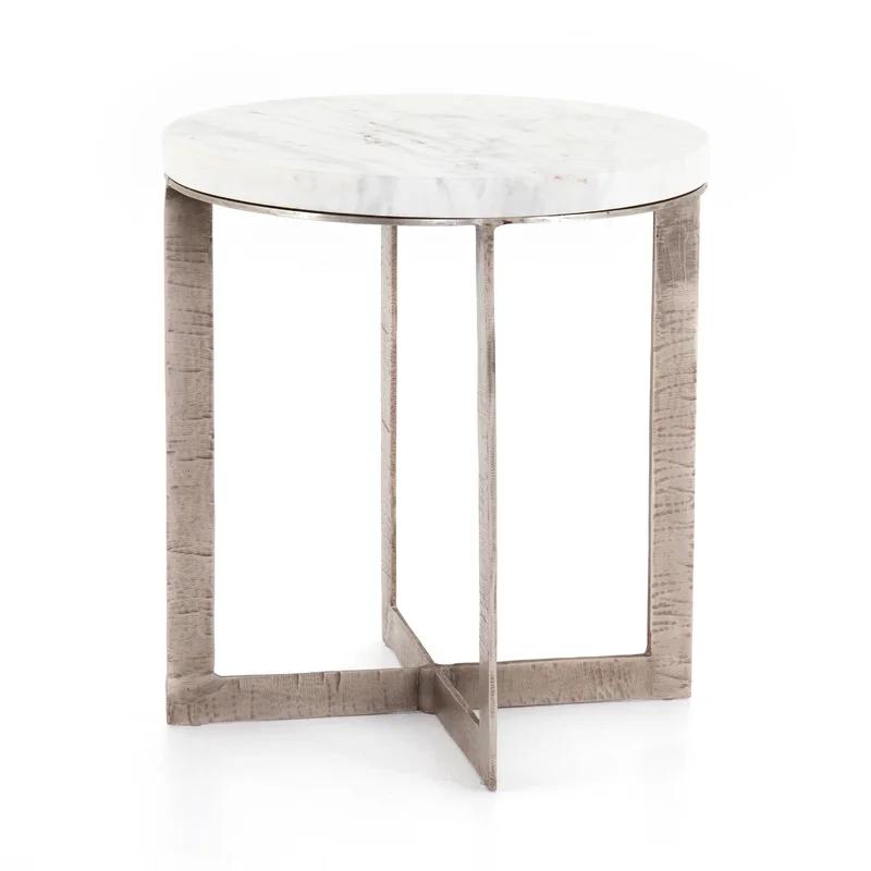 Marlow Contemporary Brown & White Marble Brushed Nickel End Table