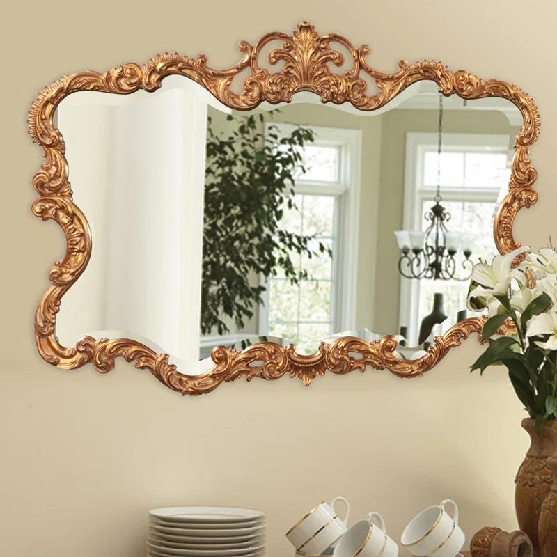 Talida Ornate Gold Leaf Rectangular Mirror with Beveled Edge