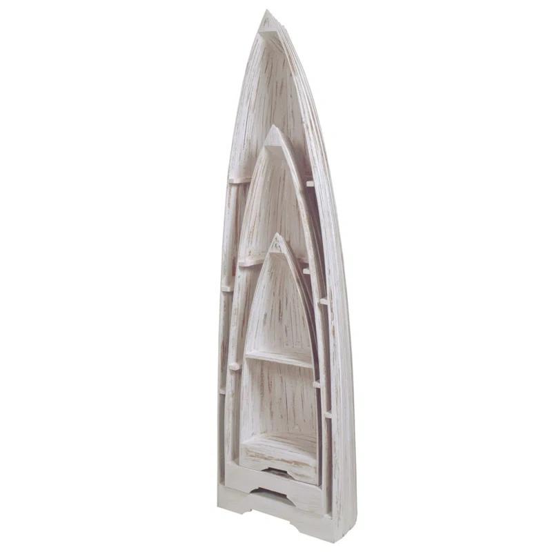 Cape Cod Whitewashed Wooden Boat Bookshelf Trio