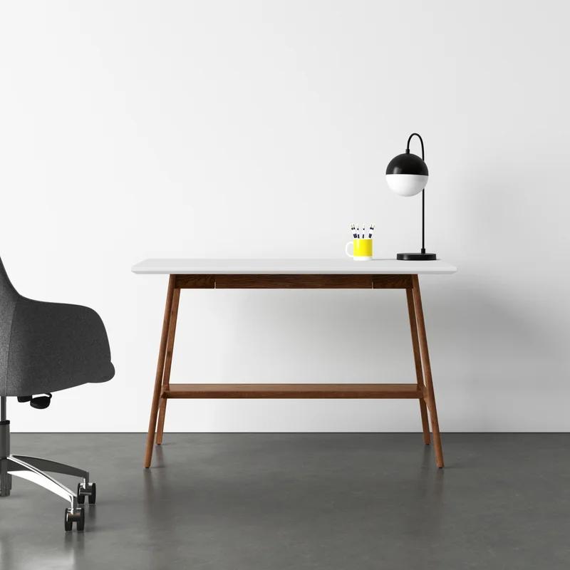 Avenu Mid-Century White and Oak Writing Desk with Drawer