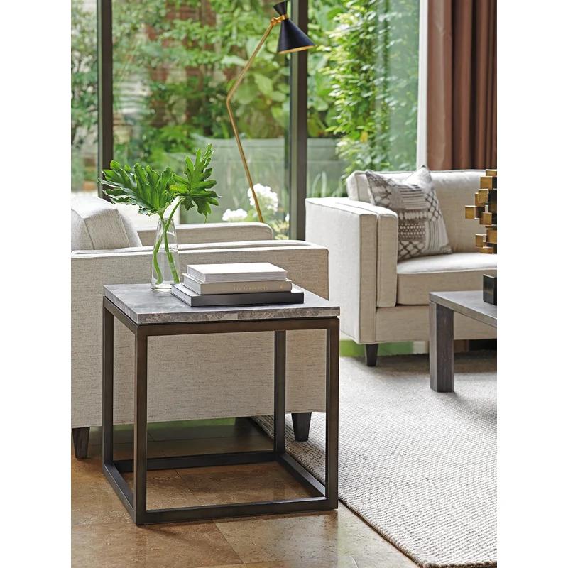 Santana Transitional Square End Table in Cerused Gray