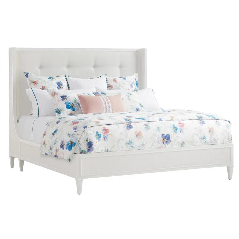 Arlington Queen White Tufted Upholstered Bed with Wood Frame
