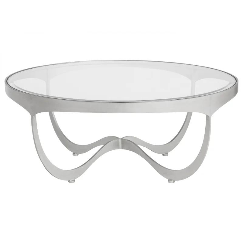 Argento 42'' Transitional Round Metal & Glass Cocktail Table