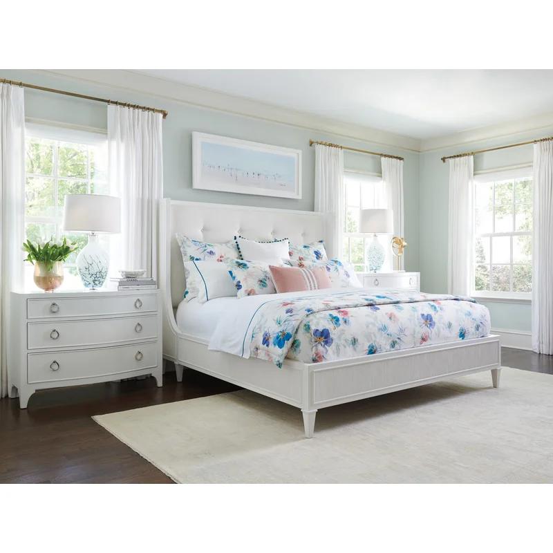Arlington Queen White Tufted Upholstered Bed with Wood Frame