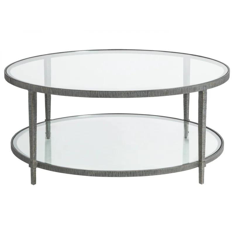 Transitional Claret 42" Round Black Metal & Glass Cocktail Table