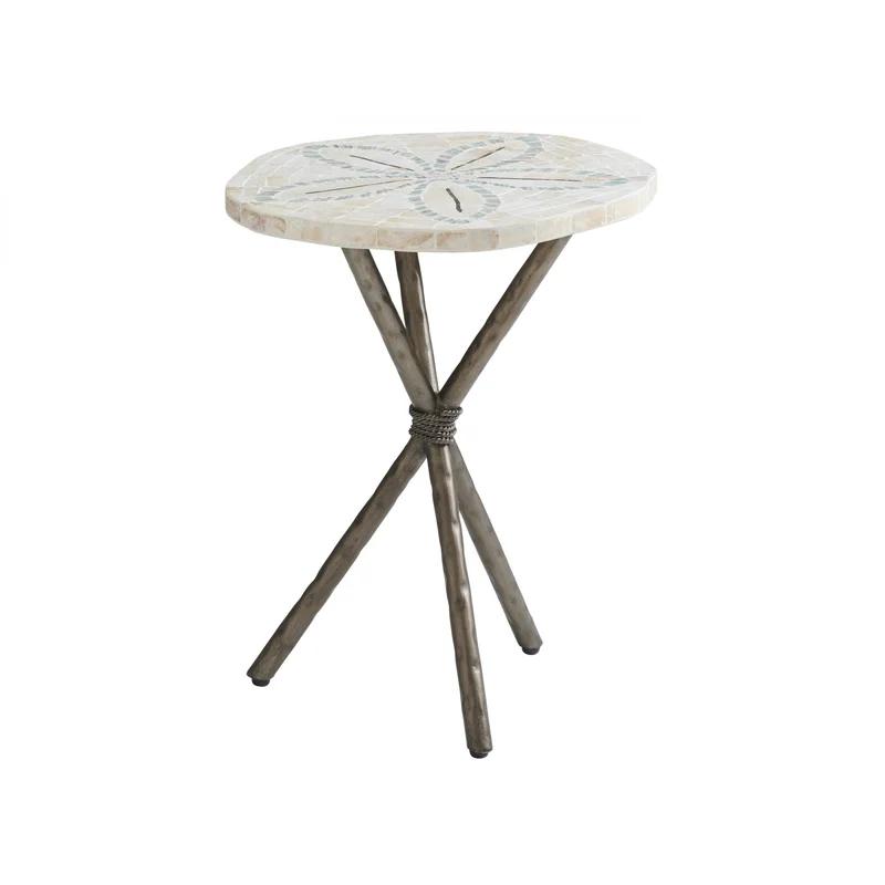 Cream and Brown Round Wood Metal End Table