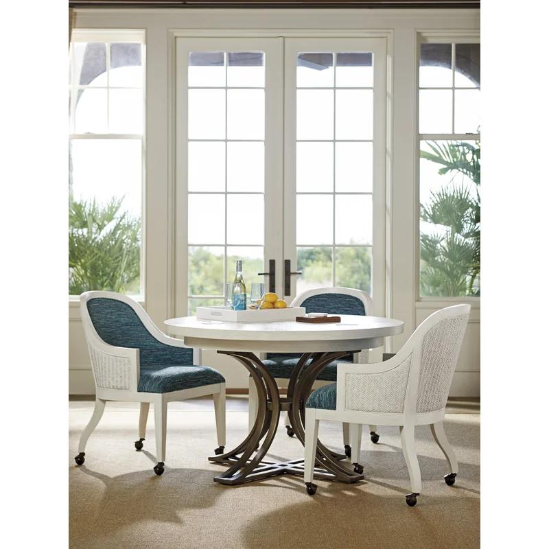Transitional Shell White 48" Round Marble & Wood Dining Table