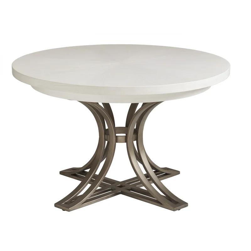 Transitional Shell White 48" Round Marble & Wood Dining Table