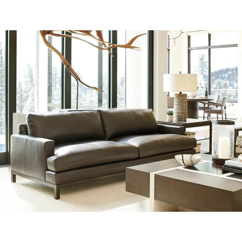 Transitional Horizon 88'' Dark Brown Leather Sofa with Down Fill Cushions