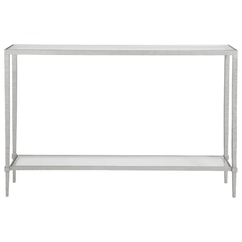Transitional 54'' Silver Metal and Glass Console Table with Storage