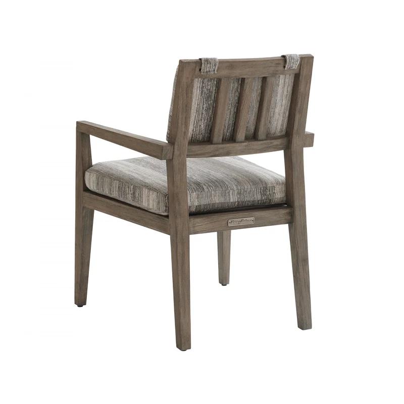 Teak Gray Upholstered Arm Dining Chair