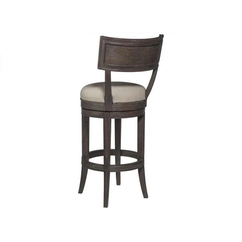 Antico Medium Brown Wood Swivel Bar Stool with Linen Blend Seat