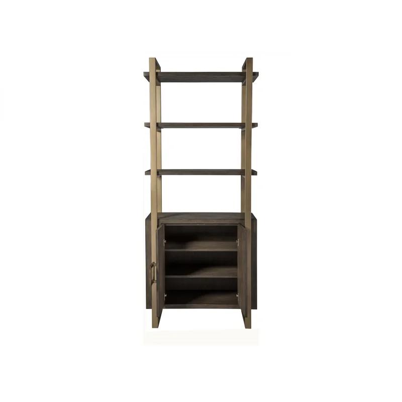 Transitional Warm Brown Wood and Metal Bookcase with Adjustable Shelves