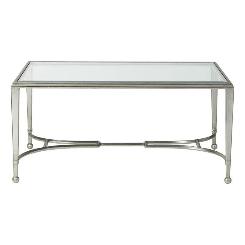 Elegant Transitional Silver Leaf Rectangular Cocktail Table with Beveled Glass