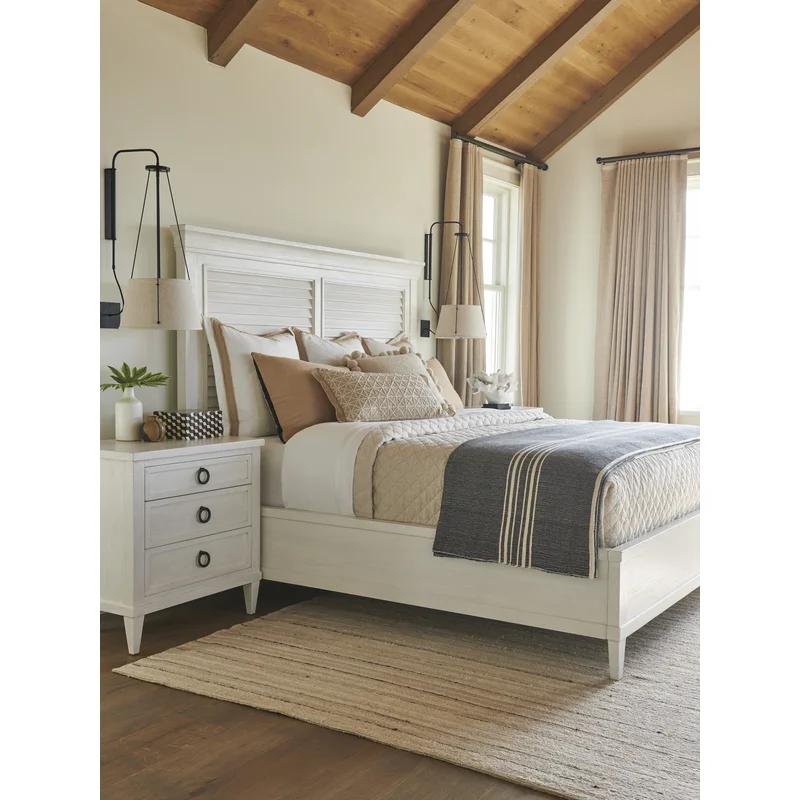 King White Upholstered Wood Frame Panel Bed with Headboard