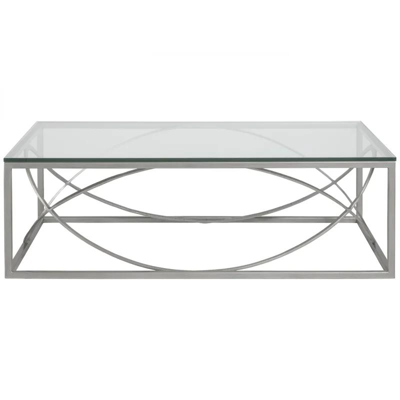 Silver Rectangular Glass and Iron Cocktail Table