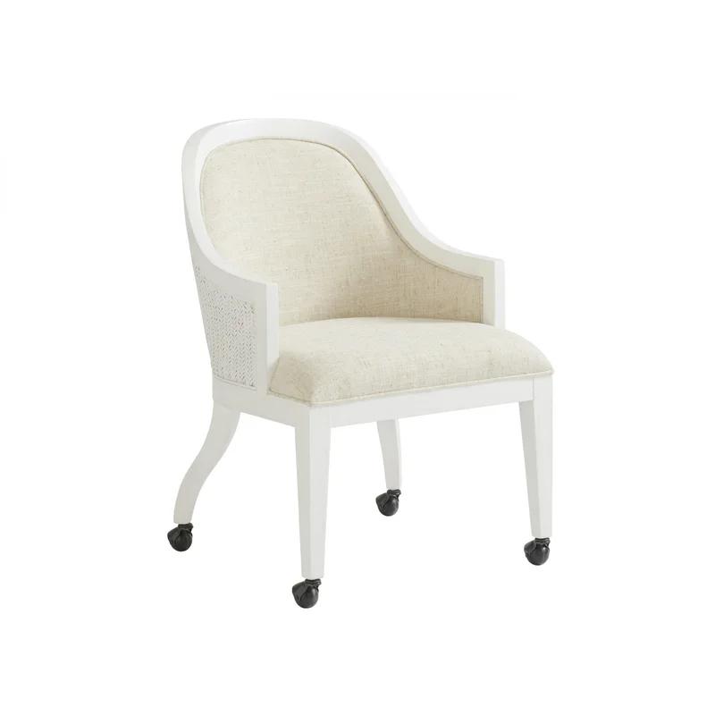 Transitional Beige Leather-Wrapped Rattan Arm Chair