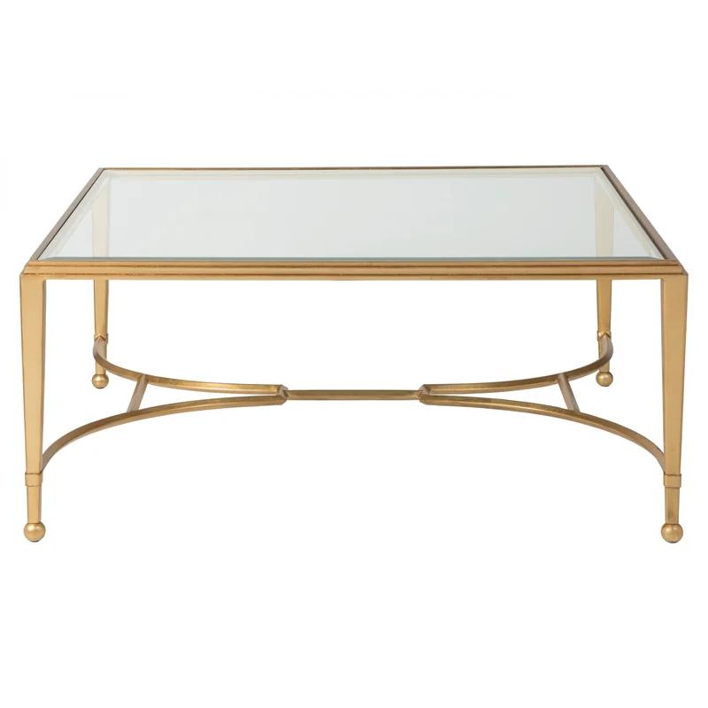 Transitional Gold Leaf Rectangular Cocktail Table with Glass Top