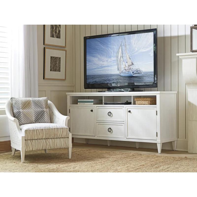 Ocean Breeze Shell White 72" Transitional Media Console with Cabinet