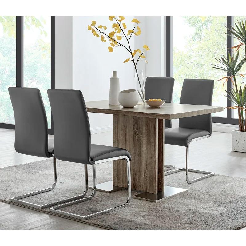 Modern Gray Faux Leather Side Chair with Chrome Metal Frame
