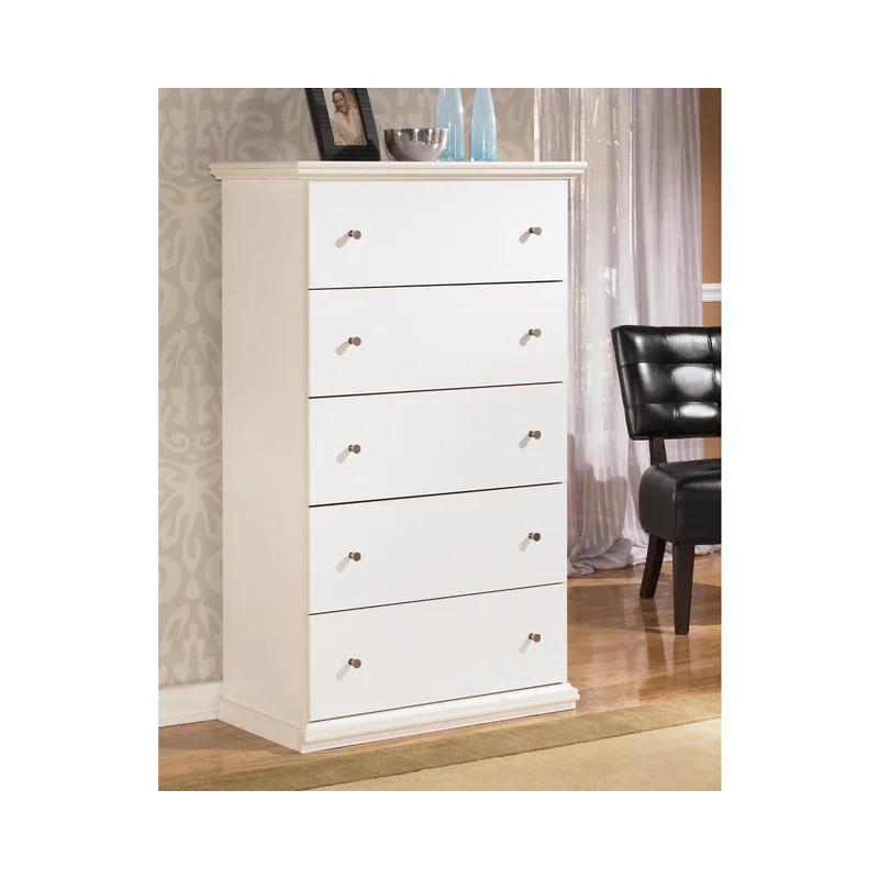 Cottage Charm White 5-Drawer Chest with Deep Storage and Roller Glides