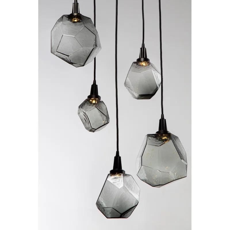 Gemstone 30'' Matte Black LED Cluster Pendant with Hand-Blown Glass