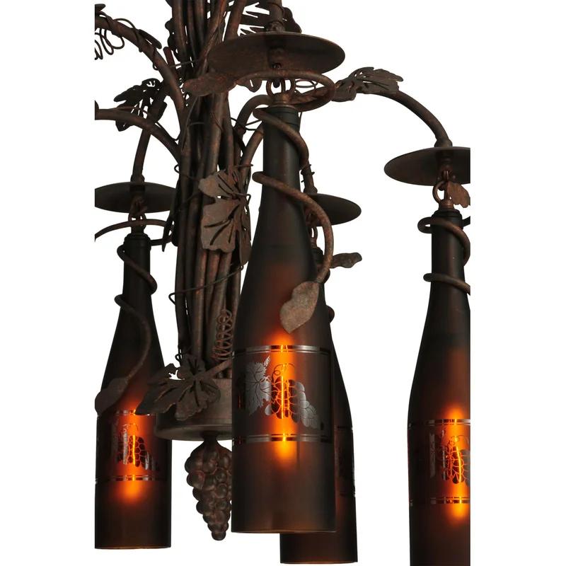 Tuscan Vineyard Elegance 6-Light Wine Bottle Chandelier with Grape Leaf Accents