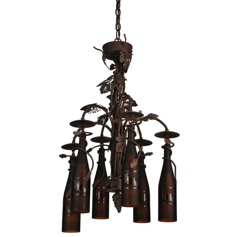 Tuscan Vineyard Elegance 6-Light Wine Bottle Chandelier with Grape Leaf Accents