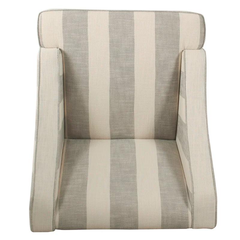 Classic Gray Stripe Swoop Armchair with Wood Legs