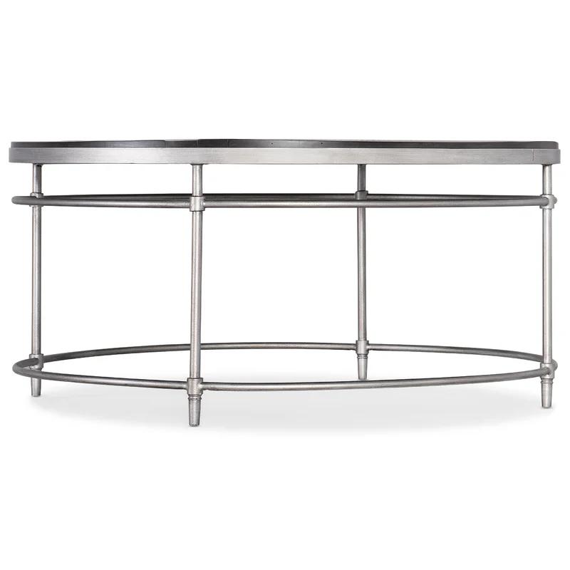 Transitional 38" Round Cocktail Table in Black and Silver with Storage