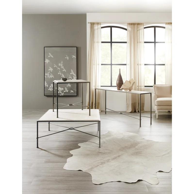 Elegant 65'' Creamy Beige Marble and Gray Metal Console Table with Storage